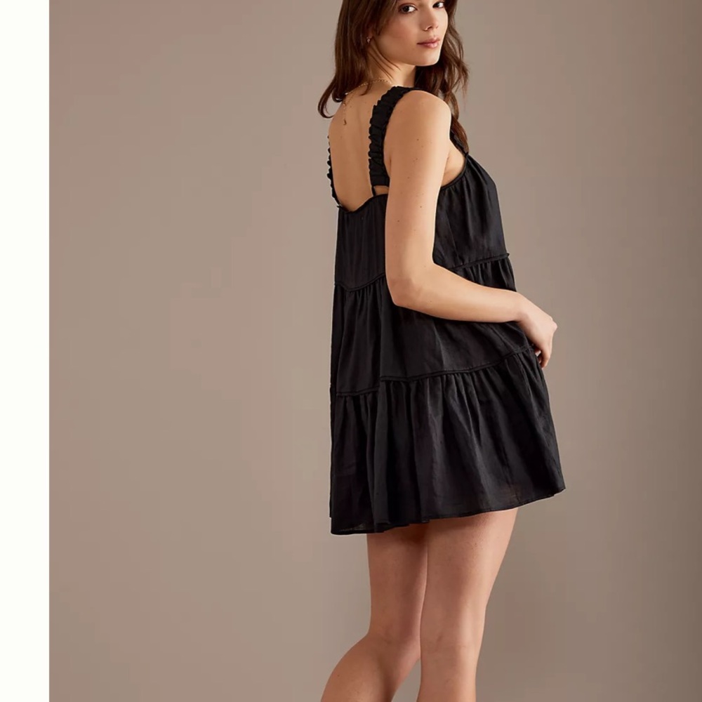 Anthropologie SANCIA Azealia Linen Babydoll Smock Mini Dress In black‎ Sz Medium - Picture 4 of 13